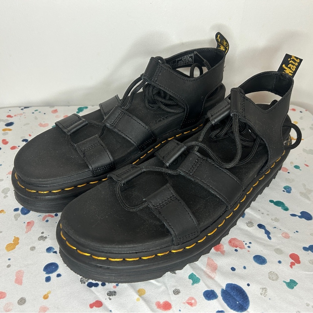Dr. Martens Black Sandals with Yellow Stitching